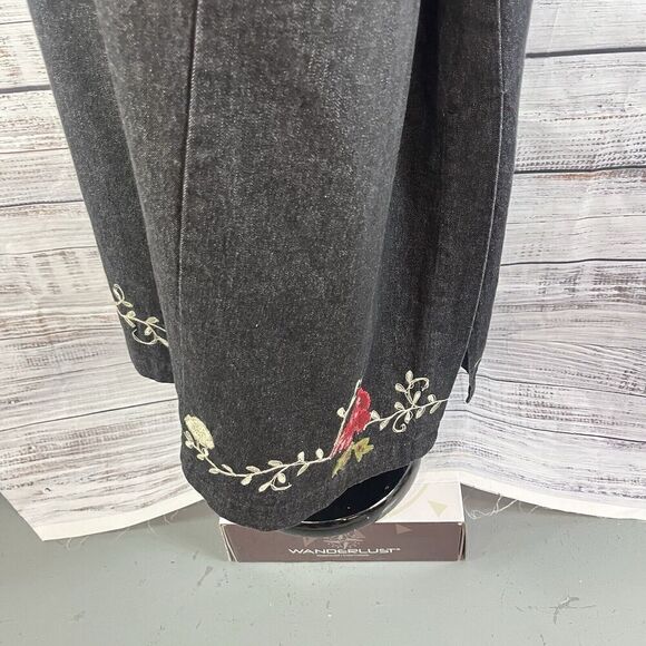 Denim & Co Skirt Plus size 1X Black Denim Jean Long Straight Floral Embroidery - Picture 10 of 14